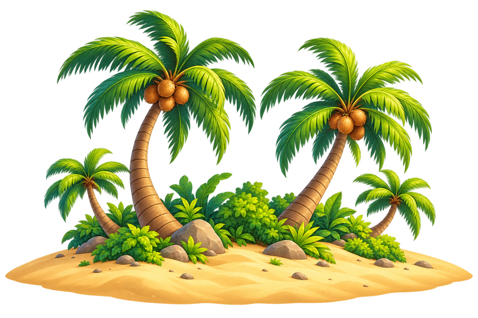 Tropical island with palm trees and a sandy beach